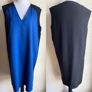 Derek Lam Black & Blue Color Block Paneled Silk Shift Dress US 10